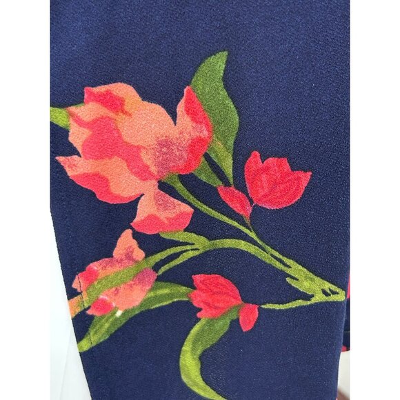 Susan Graver QVC Mini Dress 1XP Navy Floral V-Neck Button Down Slits Pockets - Picture 11 of 14